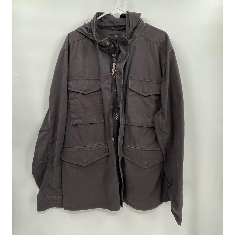 Lucky Brand XXL Field Jacket Mens Charcoal Grey Military Utility Hooded L-54C